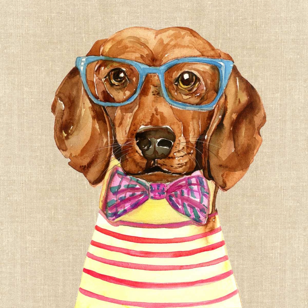 Wall Art Painting id:105815, Name: Dachshund With Fashion Glasses, Artist: Jing, Jin