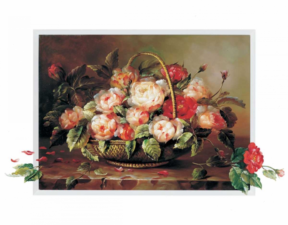 Wall Art Painting id:59120, Name: Basket with roses, Artist: Roelofs, Wouter