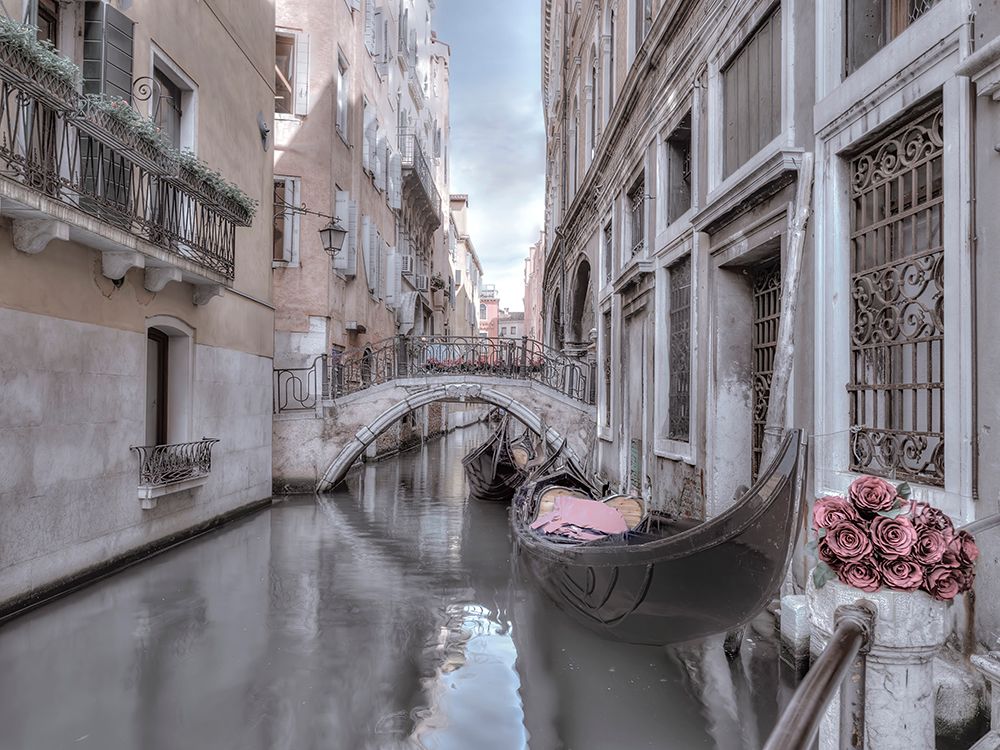 Wall Art Painting id:675152, Name: Bunch of roses on bridge over narrow canal - Venice - Italy, Artist: Frank, Assaf