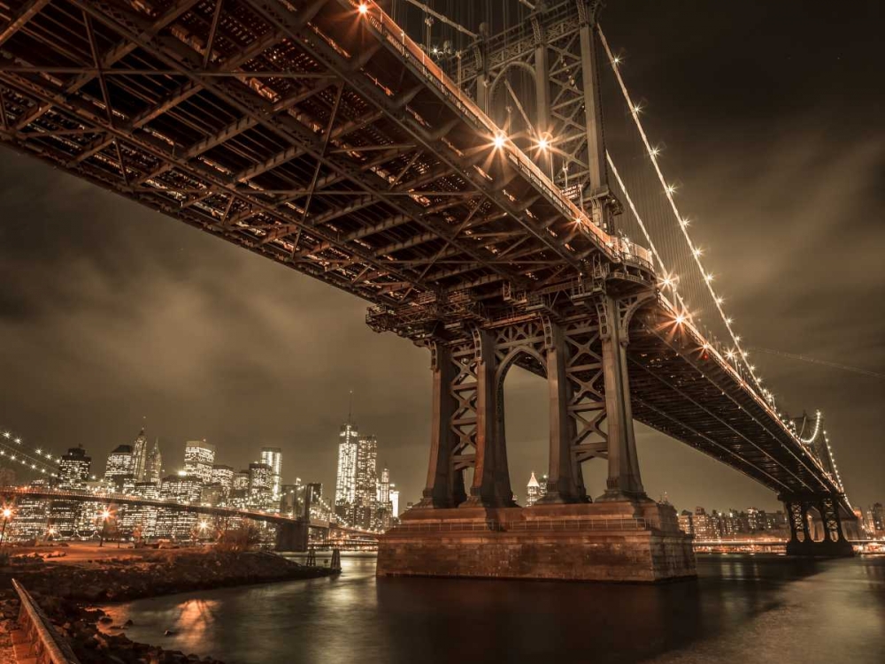 Wall Art Painting id:103504, Name: Manhattan Bridge over east river at dusk, New York, Artist: Frank, Assaf