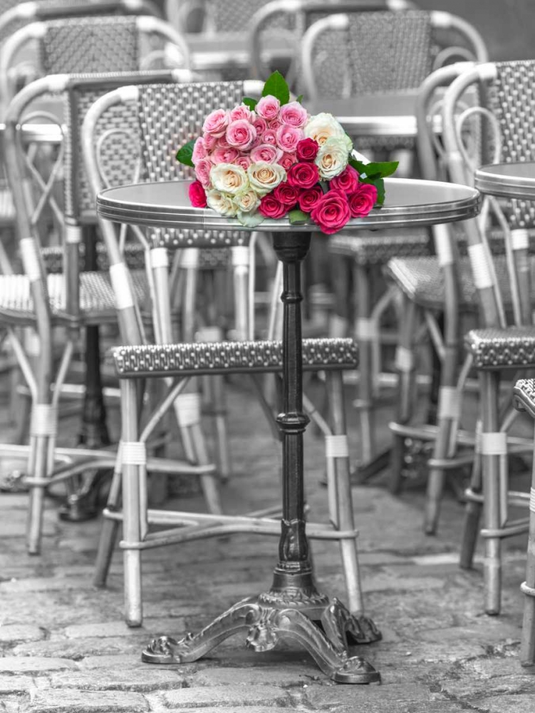 Wall Art Painting id:103687, Name: Bunch of Roses on street cafe table in Paris, France, Artist: Frank, Assaf