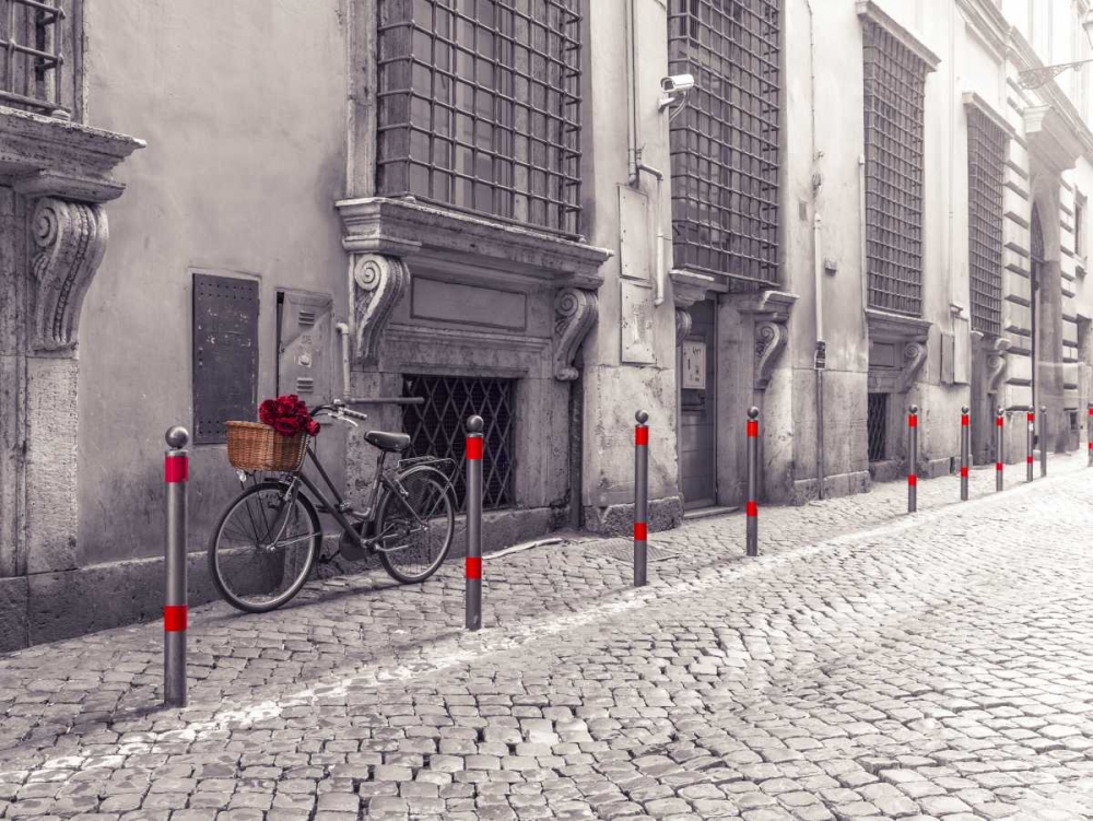 Wall Art Painting id:103878, Name: Bunch of roses on bicycle on old city street of Rome, Artist: Frank, Assaf