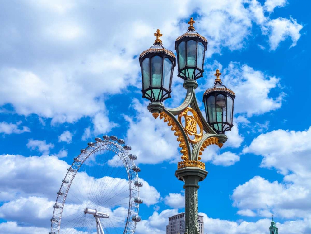 Wall Art Painting id:104007, Name: Street lamp with London Eye in background, London, UK, Artist: Frank, Assaf