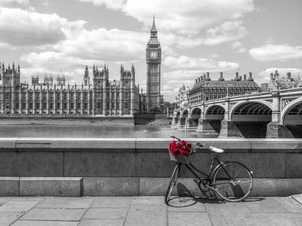 Wall Art Painting id:104014, Name: Bunch of Roses on a bicycle agaisnt Westminster Abby, London, UK, Artist: Frank, Assaf