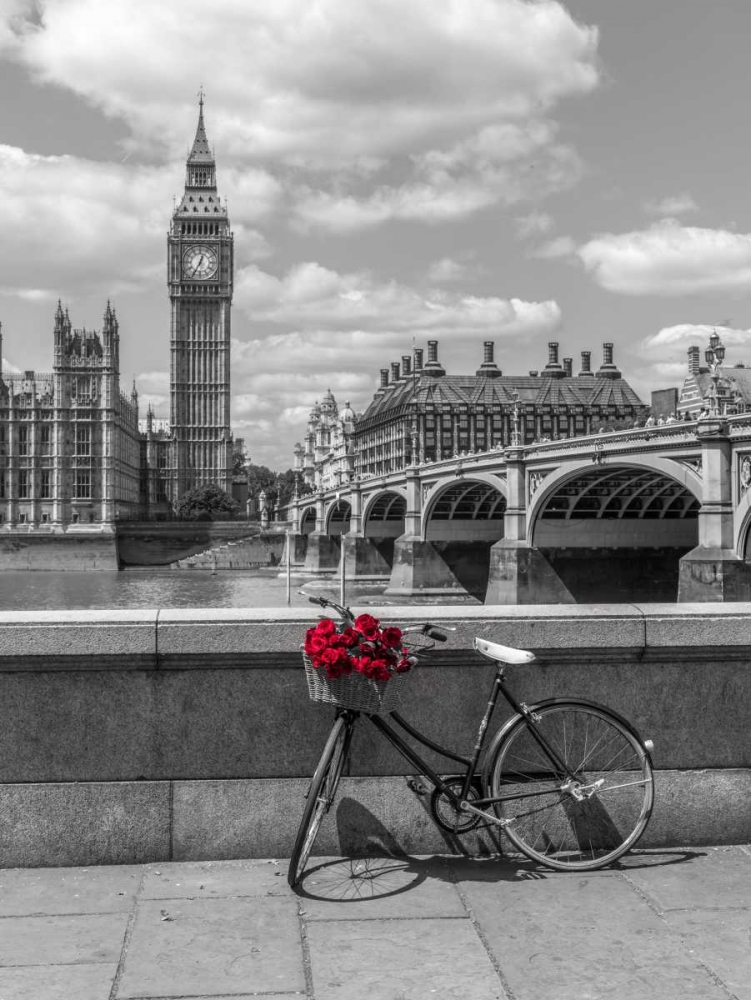 Wall Art Painting id:104016, Name: Bunch of Roses on a bicycle agaisnt Westminster Abby, London, UK, Artist: Frank, Assaf