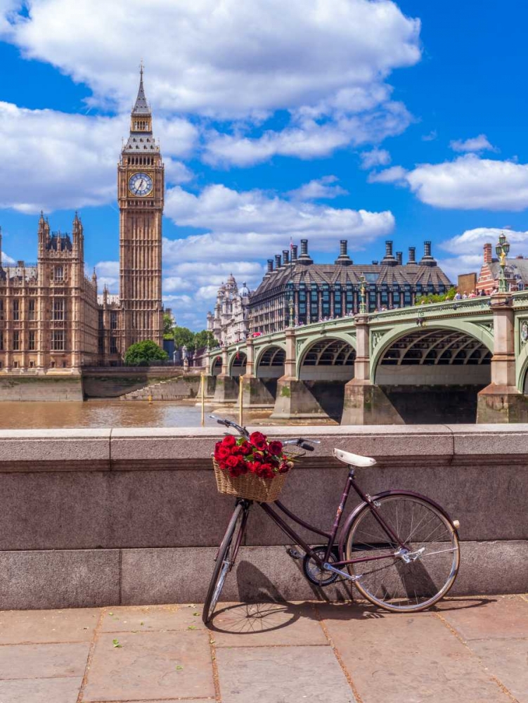 Wall Art Painting id:104015, Name: Bunch of Roses on a bicycle agaisnt Westminster Abby, London, UK, Artist: Frank, Assaf