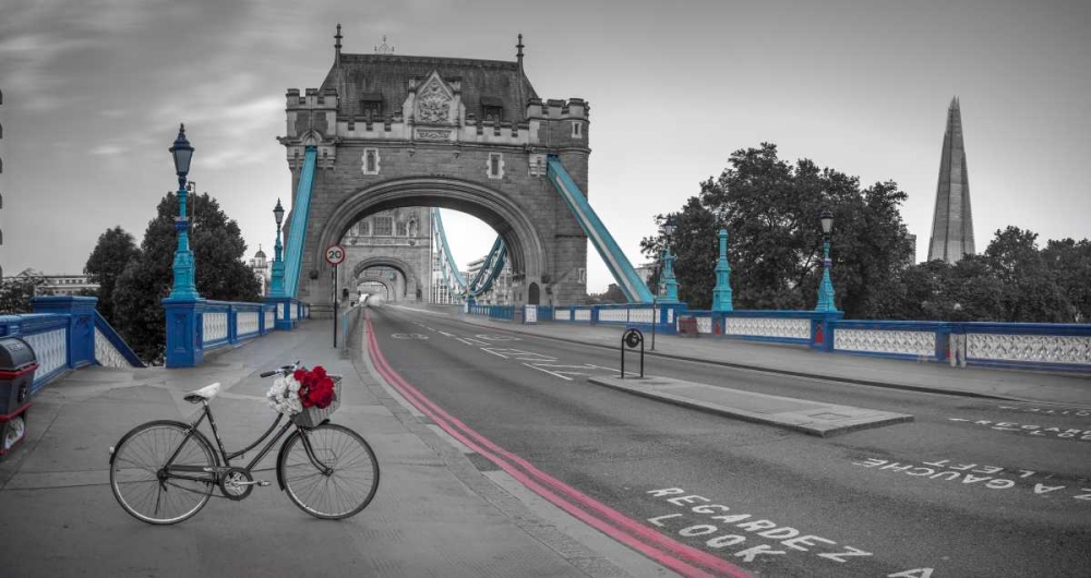 Wall Art Painting id:104032, Name: Bunch of roses on a bicycle near Tower Bridge, London, UK, Artist: Frank, Assaf