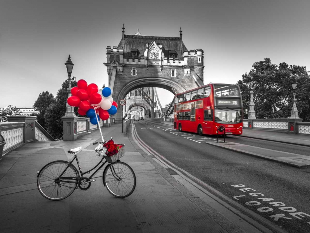 Wall Art Painting id:104033, Name: Colorful balloons and bunch of roses on a bicycle at Tower bridge, London, UK, Artist: Frank, Assaf