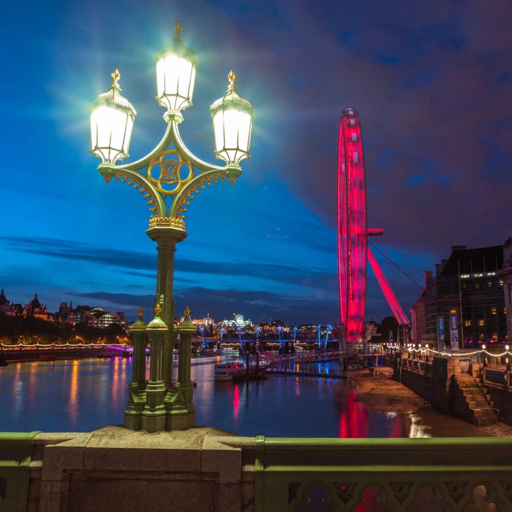 Wall Art Painting id:104082, Name: Street lamp with London Eye, London, UK, Artist: Frank, Assaf