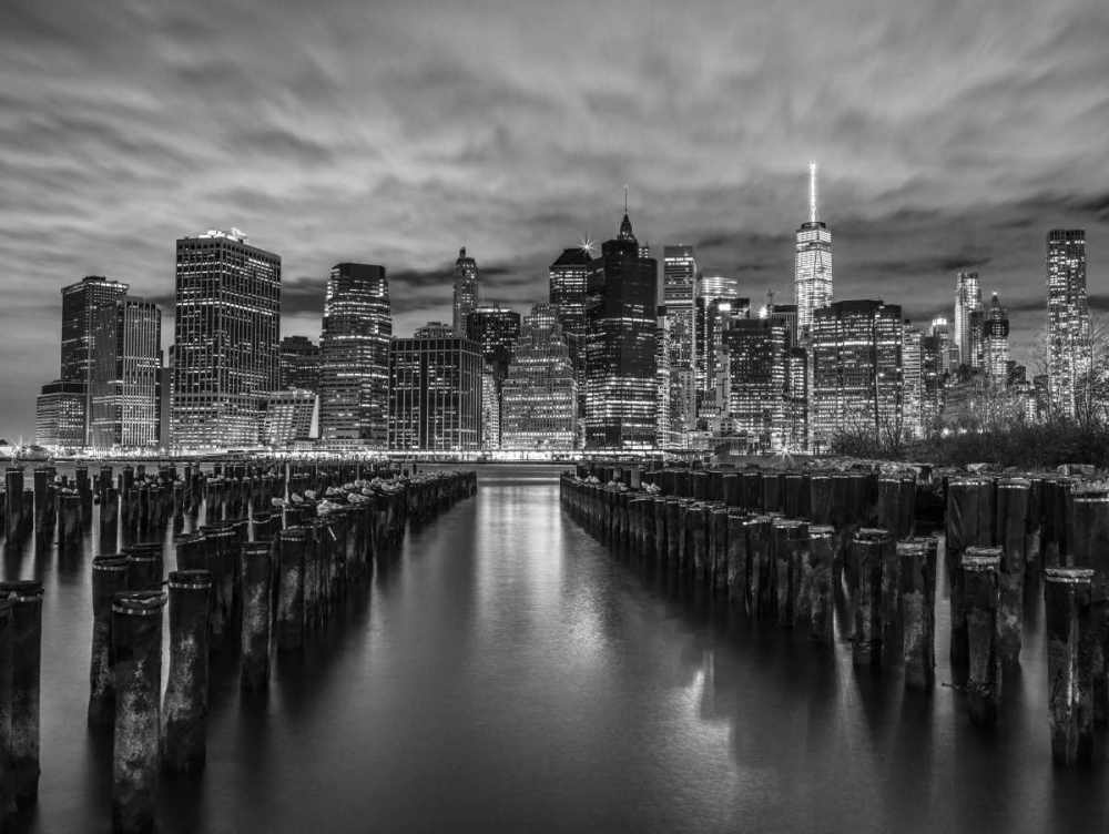 Wall Art Painting id:104220, Name: Manhattan skyline with rows of groynes in foreground, New York, Artist: Frank, Assaf