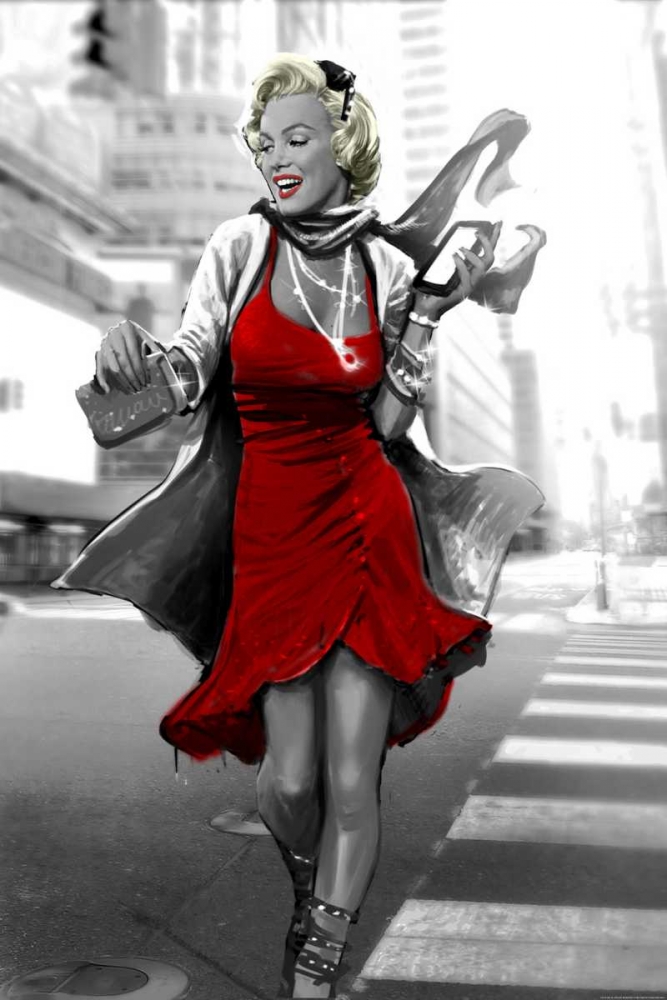 Wall Art Painting id:172541, Name: Marilyn In The City Red Dress, Artist: Brando, JJ