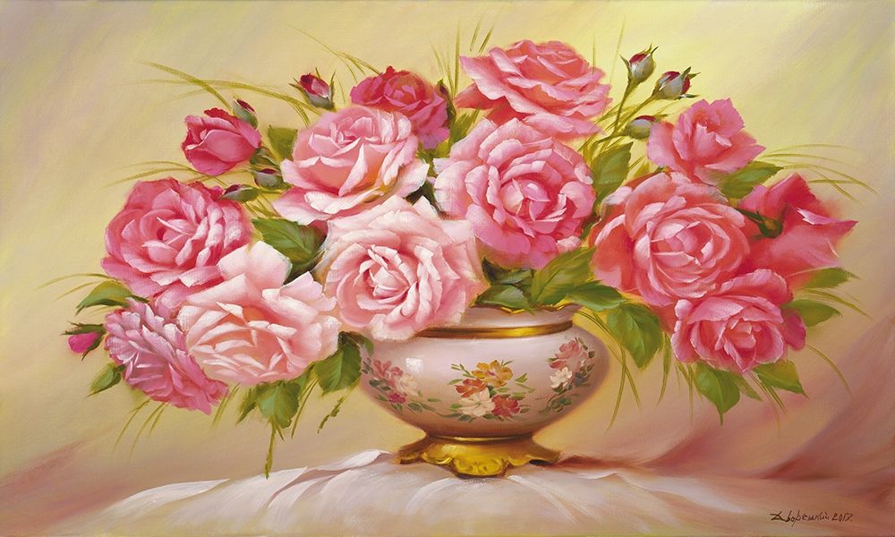 Wall Art Painting id:247894, Name: Pink Roses, Artist: Dvoretskiy, Petrovich