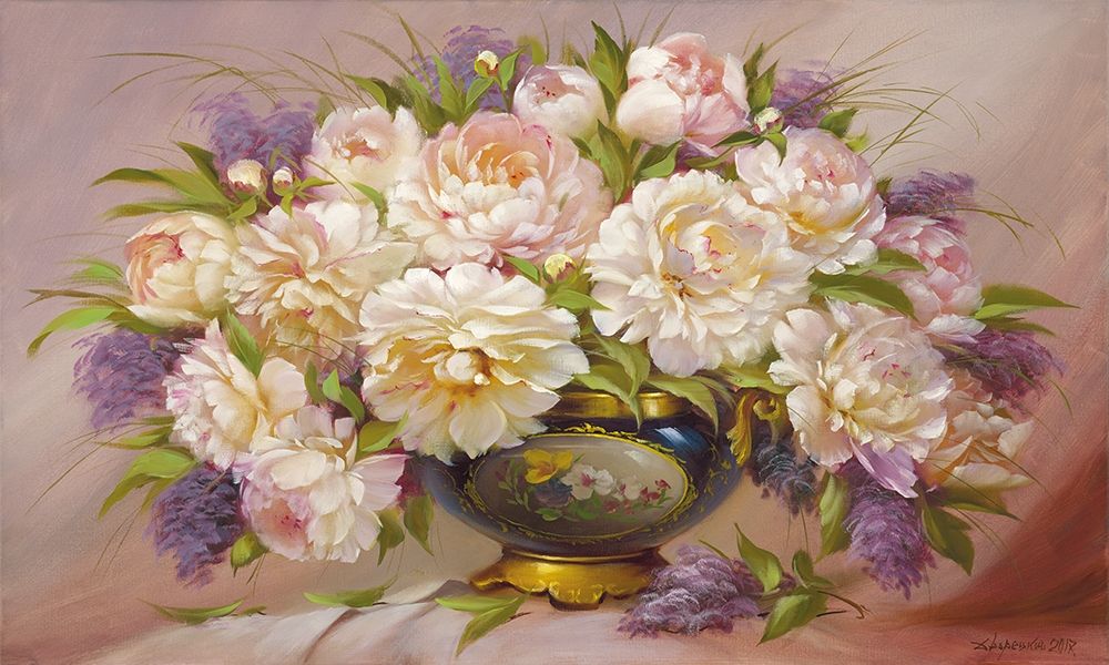 Wall Art Painting id:247896, Name: Roses and Lilacs, Artist: Dvoretskiy, Petrovich