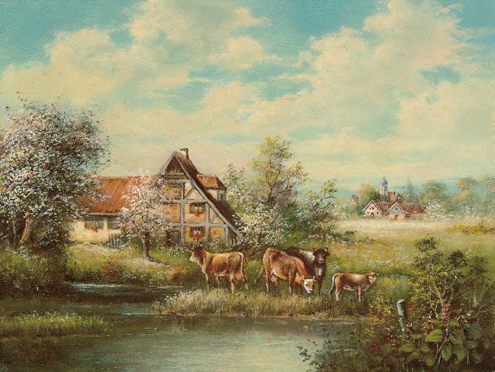 Wall Art Painting id:248330, Name: COWS BY THE RIVER, Artist: Pila