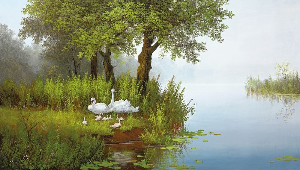 Wall Art Painting id:248532, Name: SWANS AT THE POND I, Artist: Slava