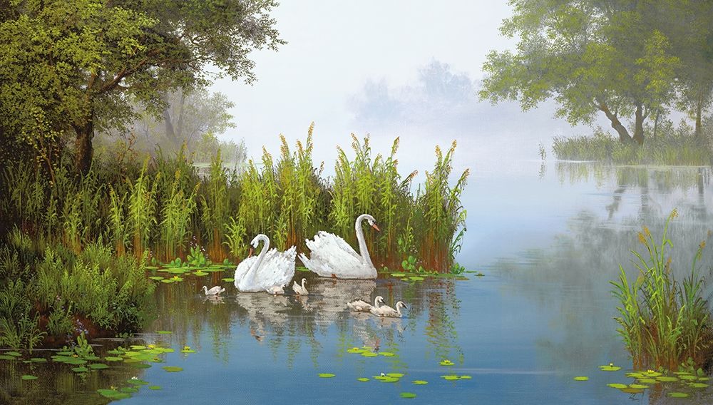 Wall Art Painting id:248533, Name: SWANS AT THE POND II, Artist: Slava