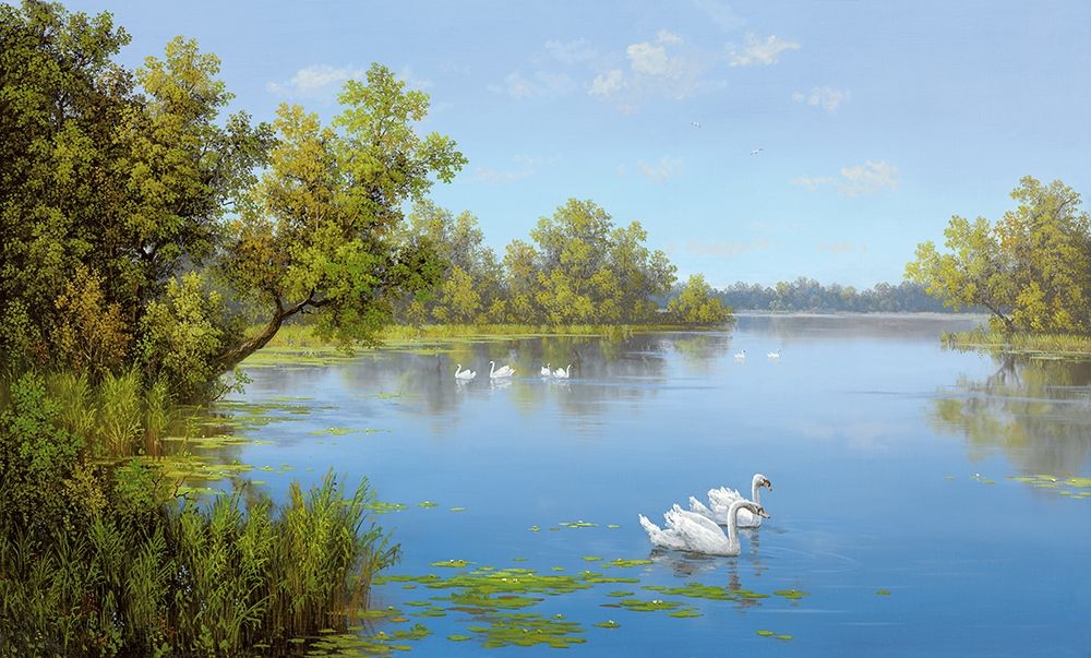 Wall Art Painting id:248528, Name: RIVER WITH SWANS II, Artist: Slava