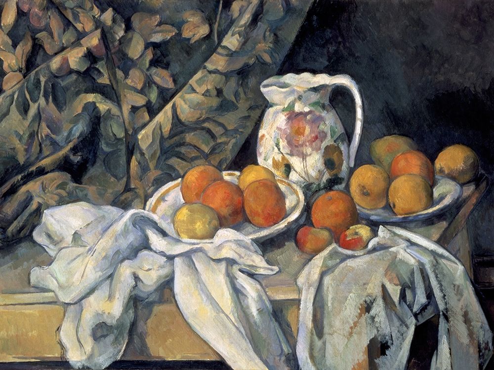 Wall Art Painting id:266112, Name: Still Life with a Curtain and Pitcher, Artist: Cezanne, Paul