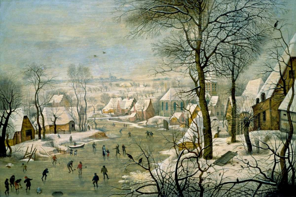 Wall Art Painting id:93823, Name: A Winter Landscape with Skaters and a Bird Trap, Artist: Bruegel, Pieter the Younger