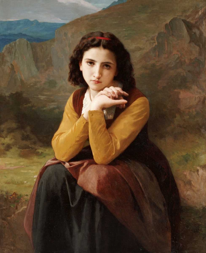 Wall Art Painting id:88777, Name: Reflective Beauty. Mignon Pensive, Artist: Bouguereau, William-Adolphe