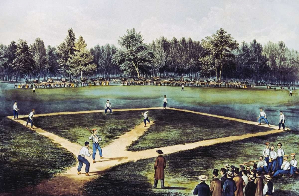 Wall Art Painting id:88840, Name: The American National Game of Baseball at The Elysian Fields, Artist: Currier and Ives