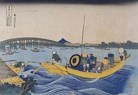 Wall Art Painting id:184863, Name: View of The Evening Glow at Ryogoku Bridge, Artist: Hokusai