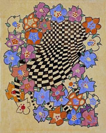 Wall Art Painting id:184904, Name: Floral and Chequered Fabric Design, Circa 1916, Artist: Mackintosh, Charles Rennie