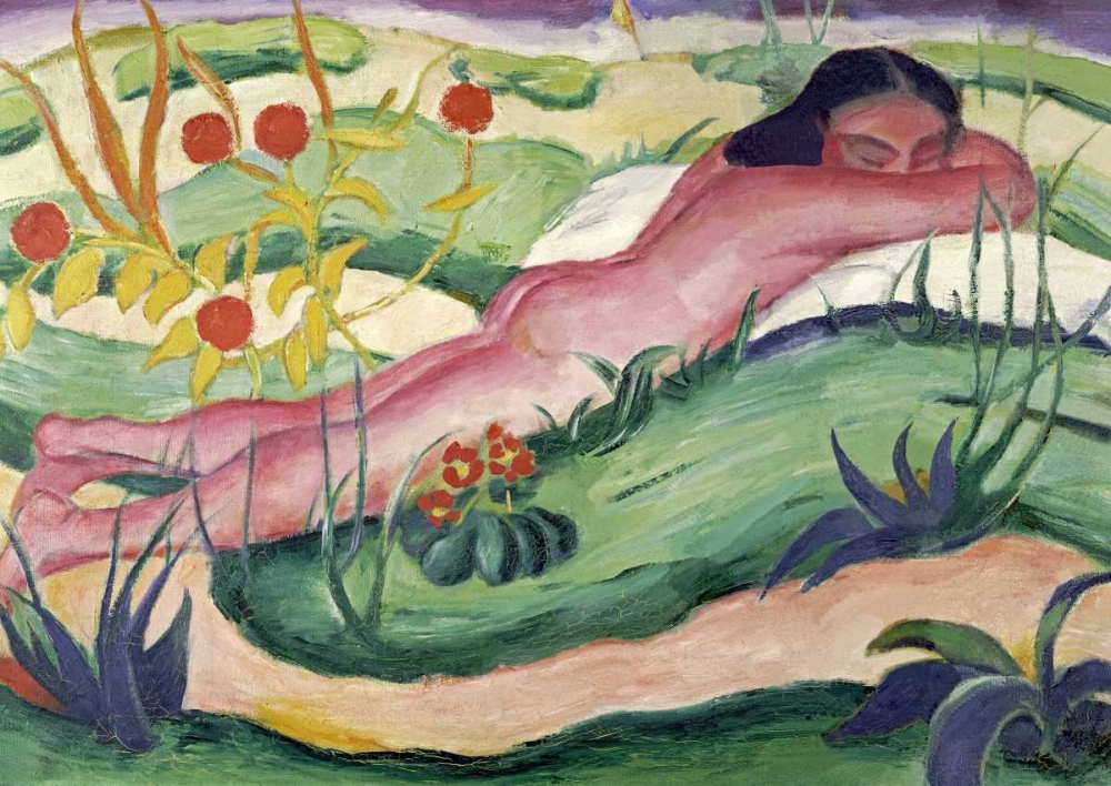 Wall Art Painting id:89001, Name: Nude Lying In The Flowers, Artist: Marc, Franz