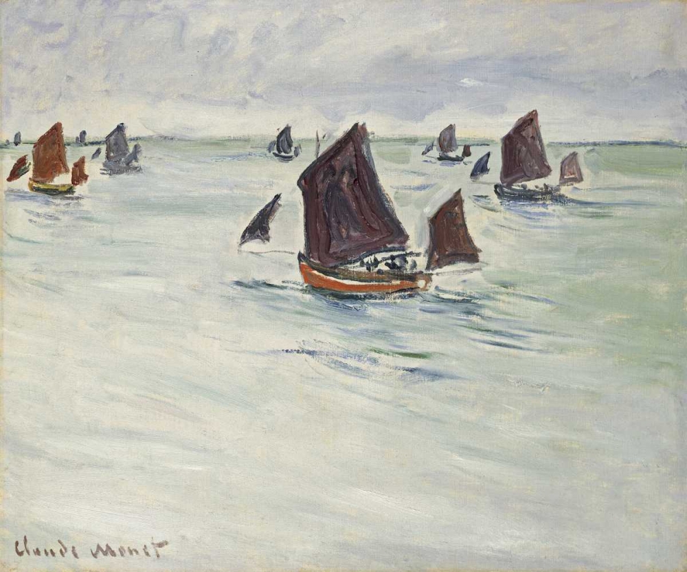 Wall Art Painting id:89026, Name: Fishing Boats off Pourville, 1882, Artist: Monet, Claude