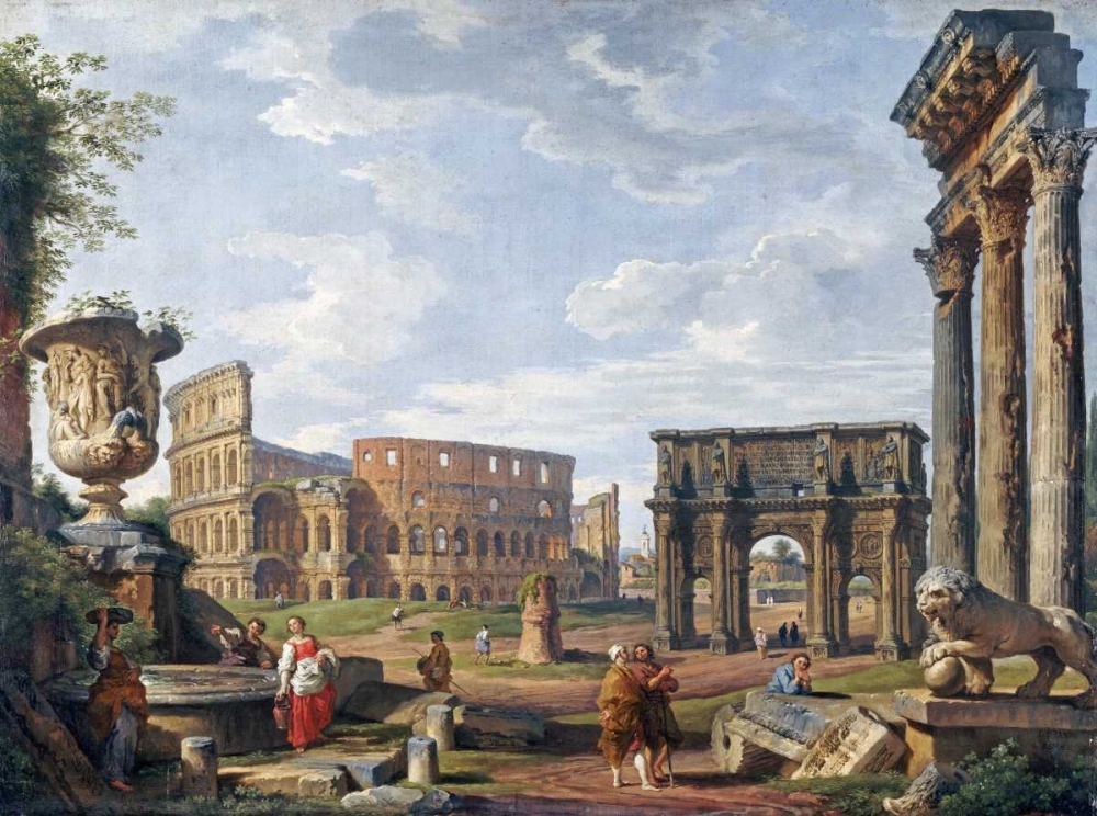 Wall Art Painting id:89106, Name: A Capriccio View of Rome With The Colosseum, Artist: Panini, Giovanni Paolo