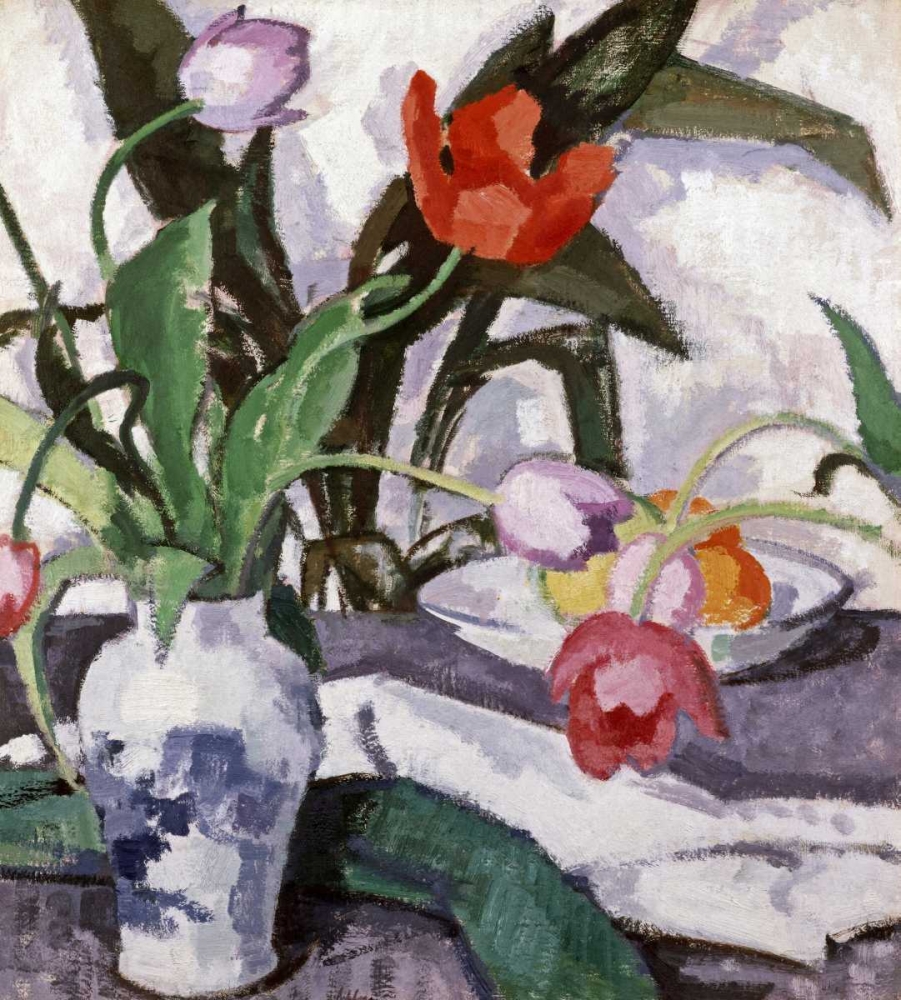 Wall Art Painting id:89108, Name: Red and Mauve Tulips In a Vase, Artist: Peploe, Samuel John
