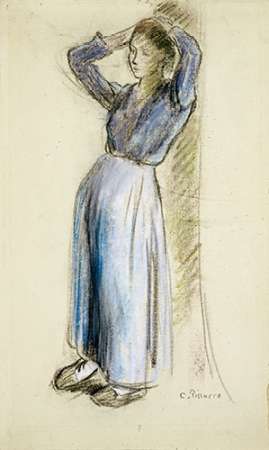 Wall Art Painting id:184959, Name: Country Girl Leaning Against a Tree, Artist: Pissarro, Camille