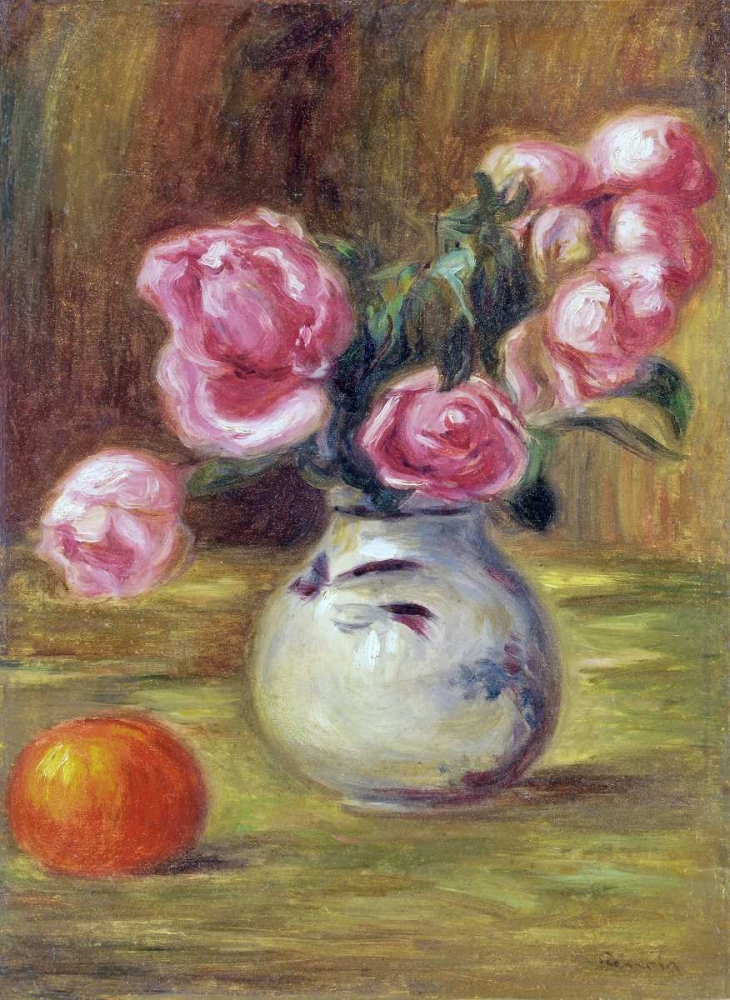 Wall Art Painting id:89165, Name: Vase de roses et orange, Artist: Renoir, Pierre-Auguste