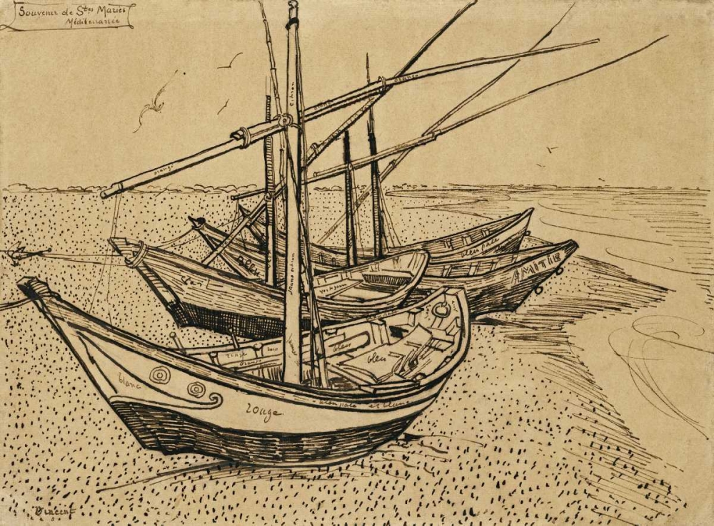 Wall Art Painting id:89286, Name: Boats On The Beach at Saintes-Maries-De-La-Mer, Artist: Van Gogh, Vincent