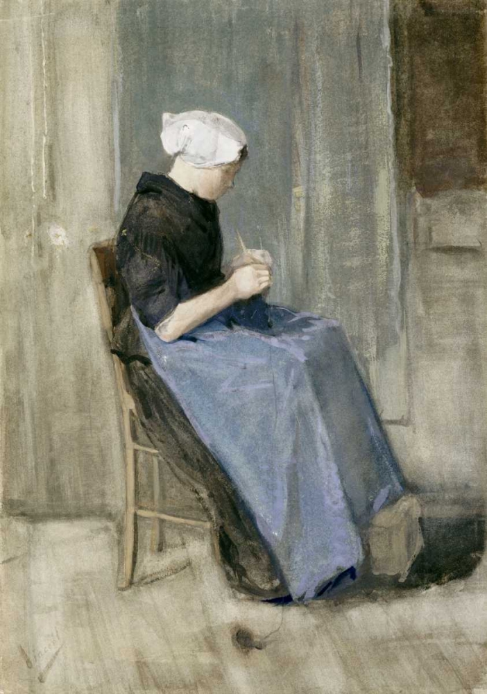 Wall Art Painting id:89293, Name: A Young Scheveningen Woman Knitting, Artist: Van Gogh, Vincent