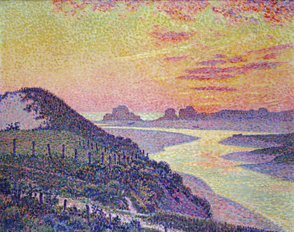 Wall Art Painting id:89305, Name: Sunset at Ambleteuse, Pas De Calais, Artist: Van Rysselberghe, Theo