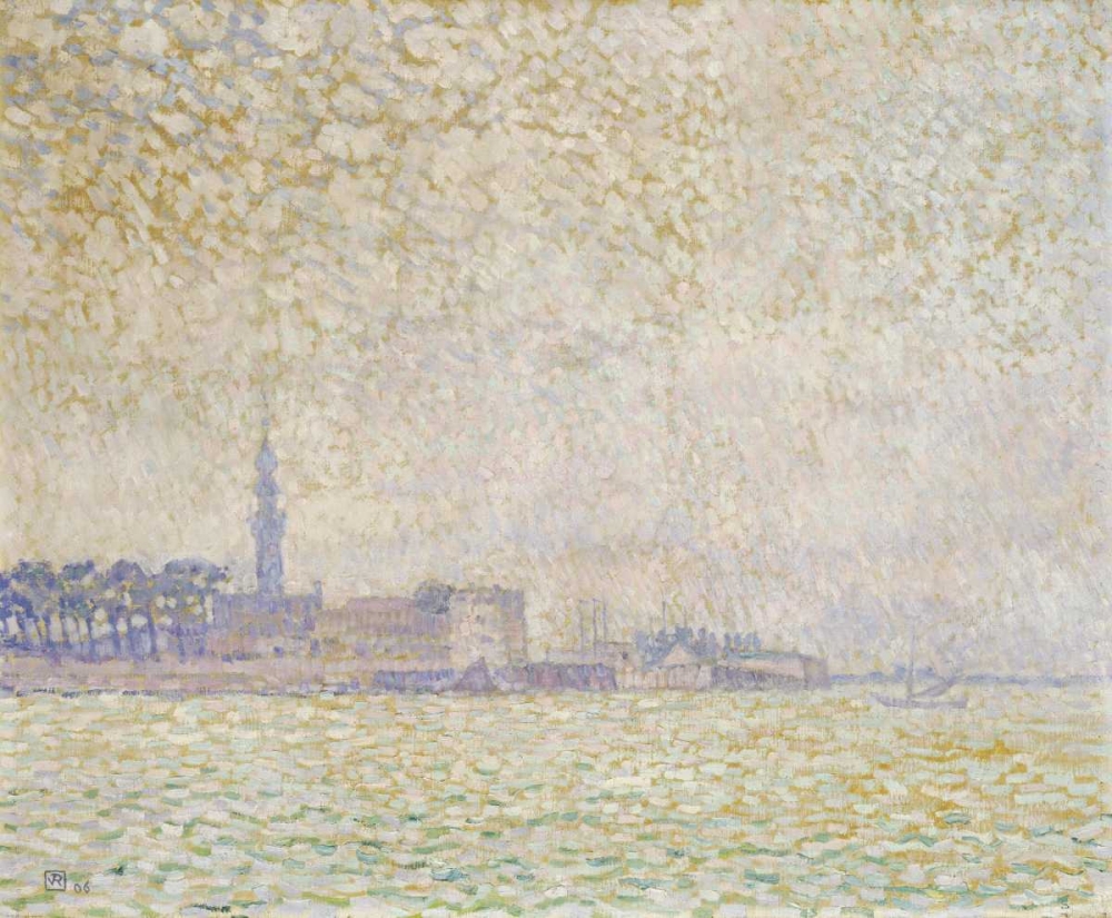 Wall Art Painting id:89306, Name: A View of Veere, Misty Morning, Artist: Van Rysselberghe, Theo