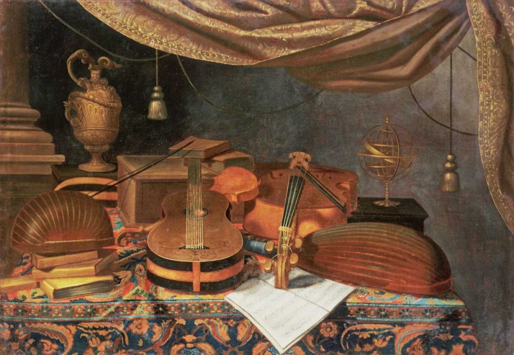 Wall Art Painting id:89369, Name: A Guitar, a Cello, Lutes, Artist: Baschenis, Evaristo
