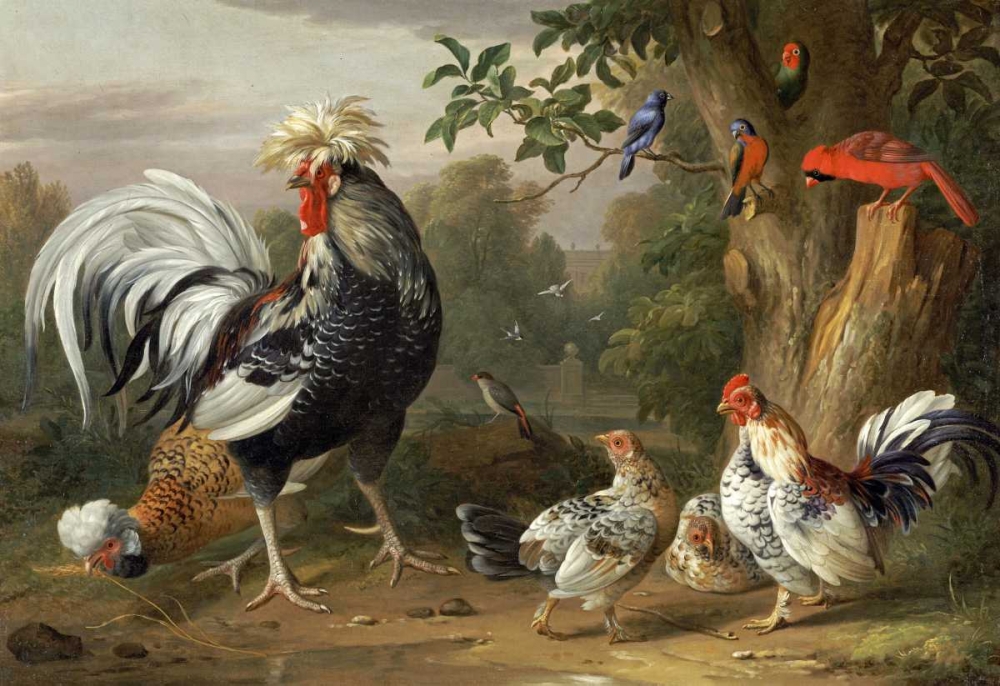 Wall Art Painting id:89389, Name: Poultry and Other Birds In The Garden of a Mansion, Artist: Bogdany, Jacob