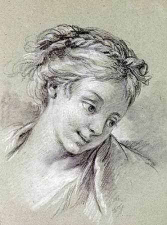 Wall Art Painting id:185081, Name: Head of a Girl Looking Down To The Right, Artist: Boucher, Francois