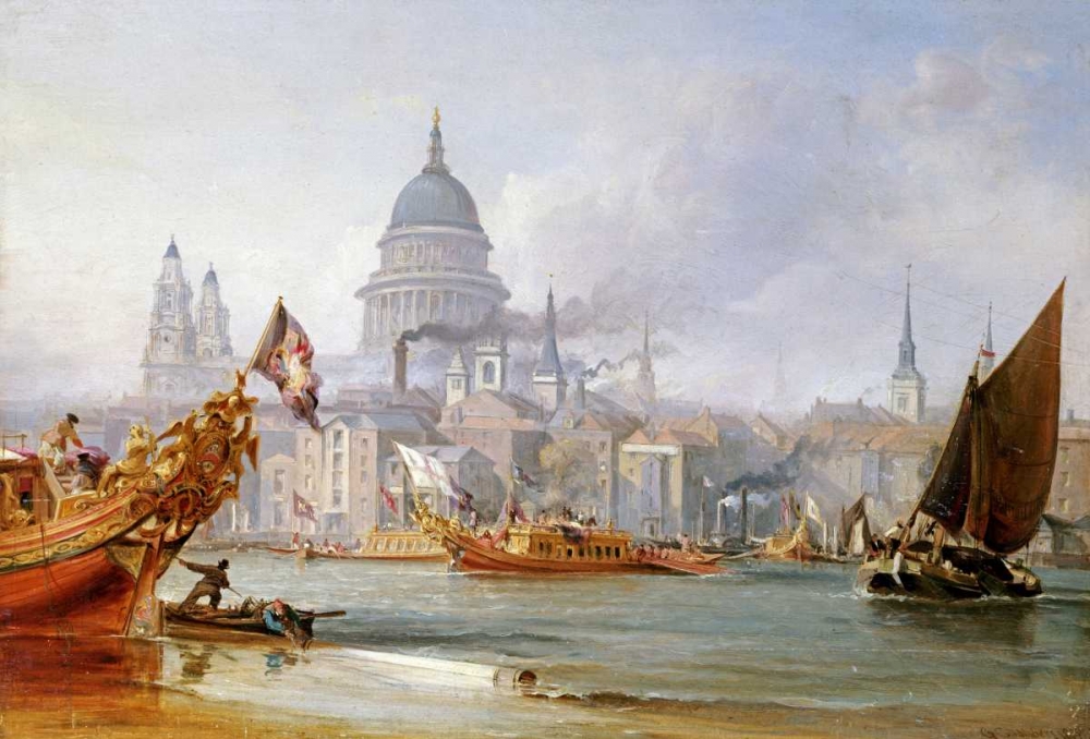 Wall Art Painting id:89450, Name: A View of Saint Pauls From The Thames, Artist: Chambers, George