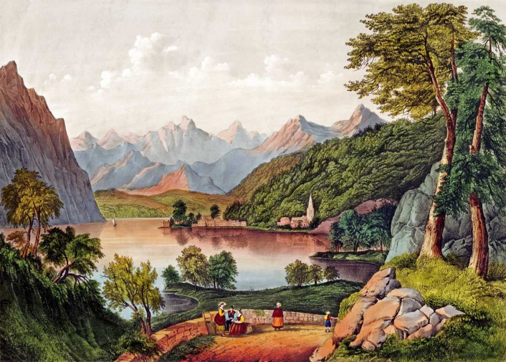 Wall Art Painting id:89479, Name: Lake Lugano, Italy, Artist: Currier and Ives