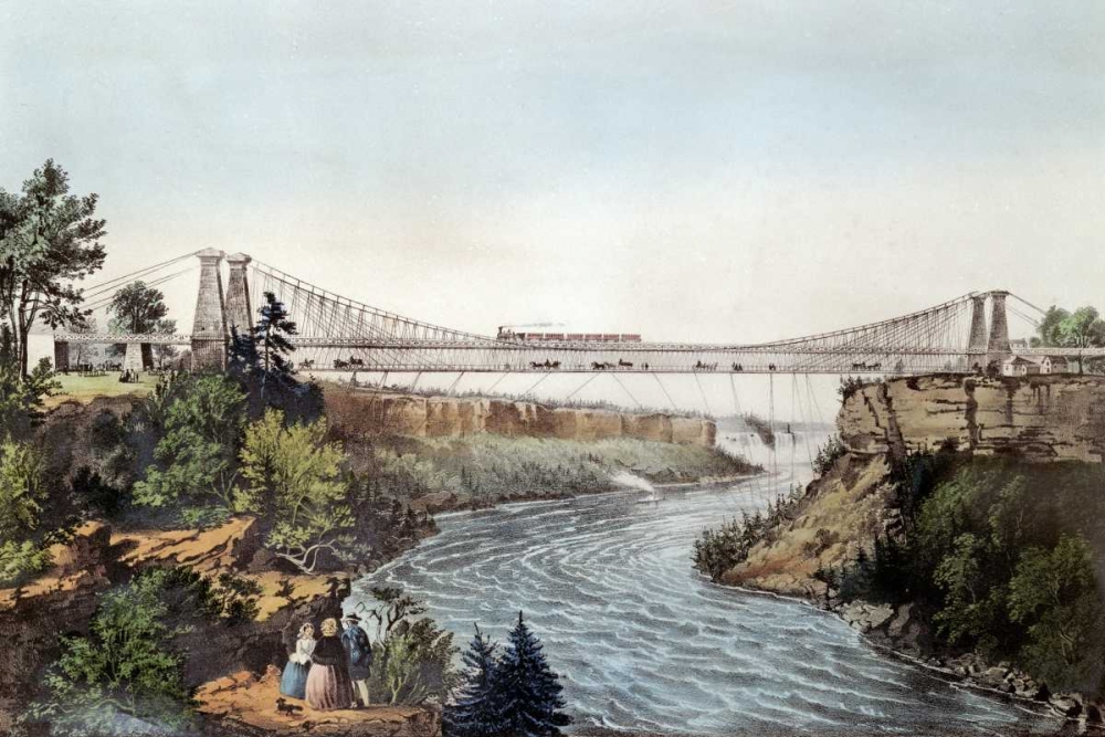 Wall Art Painting id:89483, Name: The Rail Road Suspension Bridge, Artist: Currier and Ives