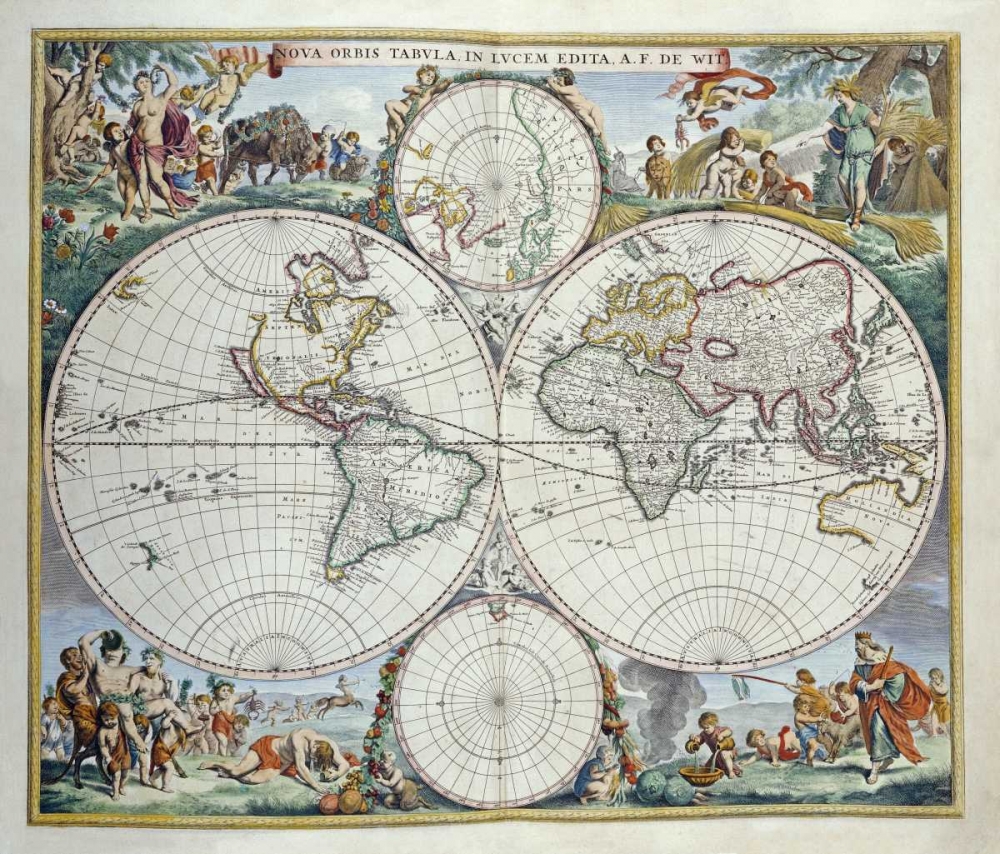 Wall Art Painting id:89503, Name: Map of The World, Artist: De Wit, Frederick