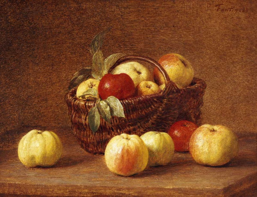 Wall Art Painting id:89562, Name: Apples In a Basket On a Table, Artist: Fantin-Latour, Henri