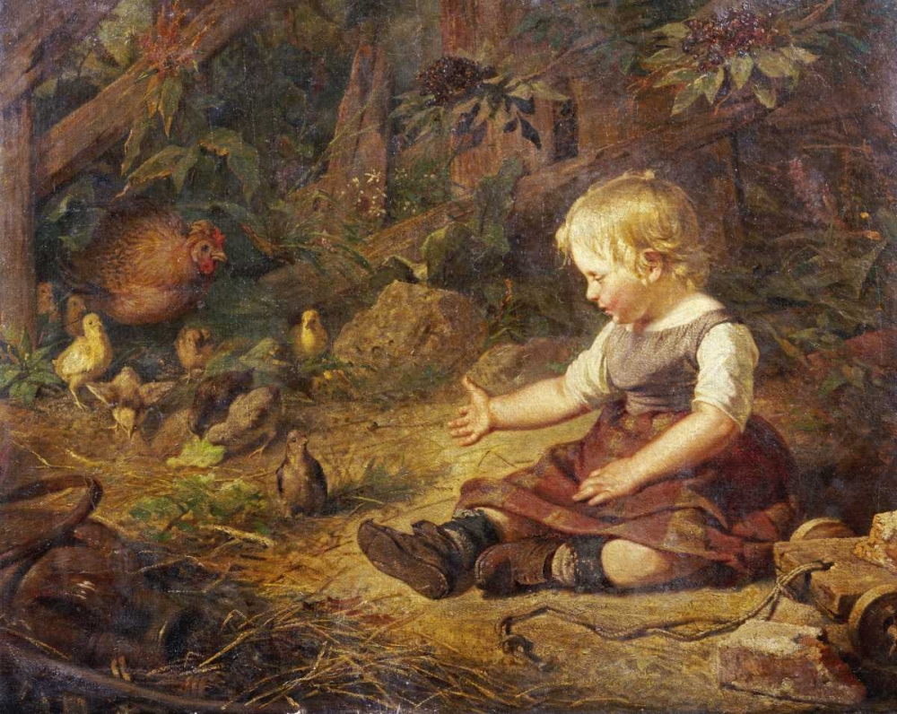 Wall Art Painting id:89683, Name: Feeding The Chickens, Artist: Hornemann, Hans Adolf