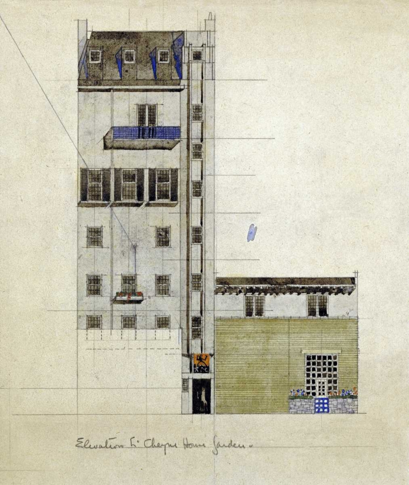 Wall Art Painting id:89786, Name: London, Elevation of Proposed Studio, 1920, Artist: Mackintosh, Charles Rennie