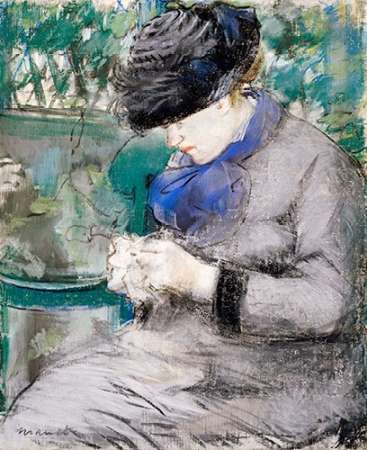 Wall Art Painting id:185339, Name: Girl Sitting in the Garden Knitting, 1879, Artist: Manet, Edouard