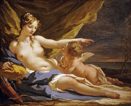 Wall Art Painting id:185382, Name: Venus and Cupid, Artist: Pellegrini, Giovanni Antonio