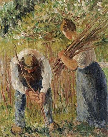 Wall Art Painting id:185392, Name: Farm Labourers Planting Stakes, Artist: Pissarro, Camille